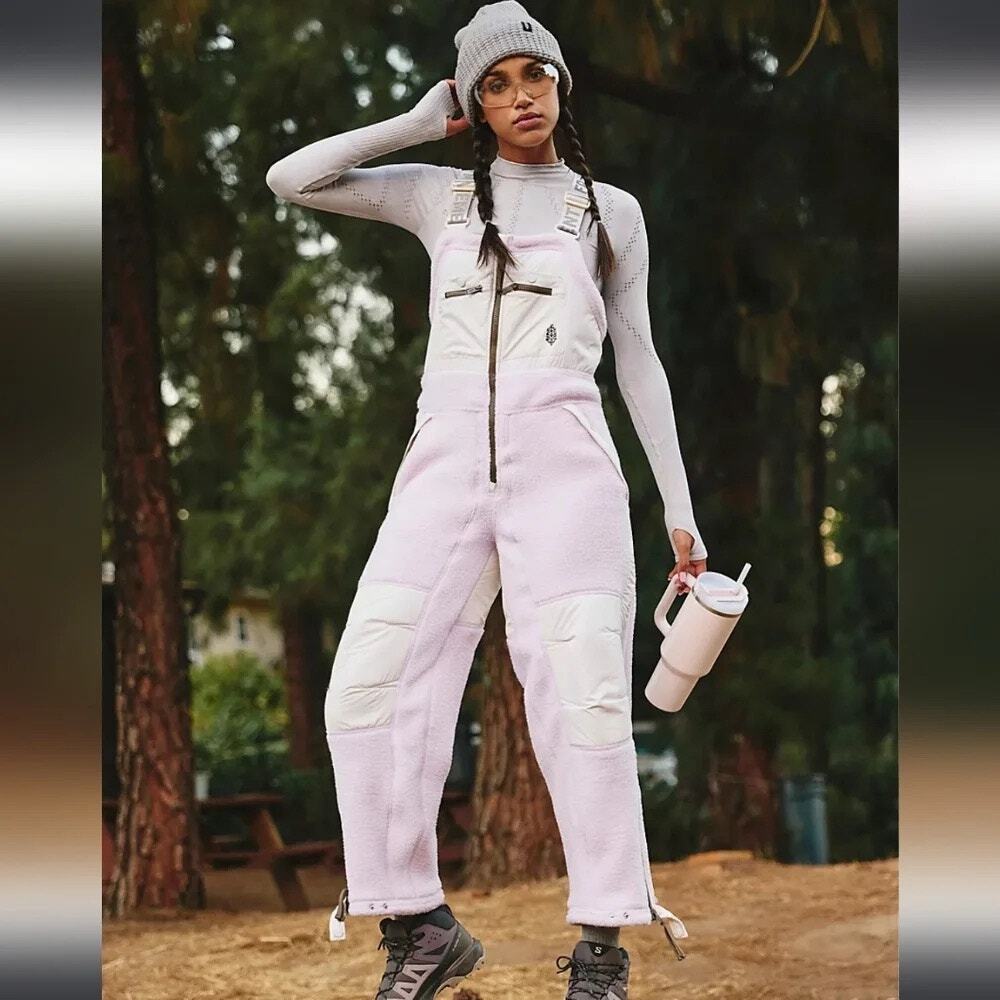FREE PEOPLE FP Movement Hit The Slopes Fleece Overalls Lilac Small EUC